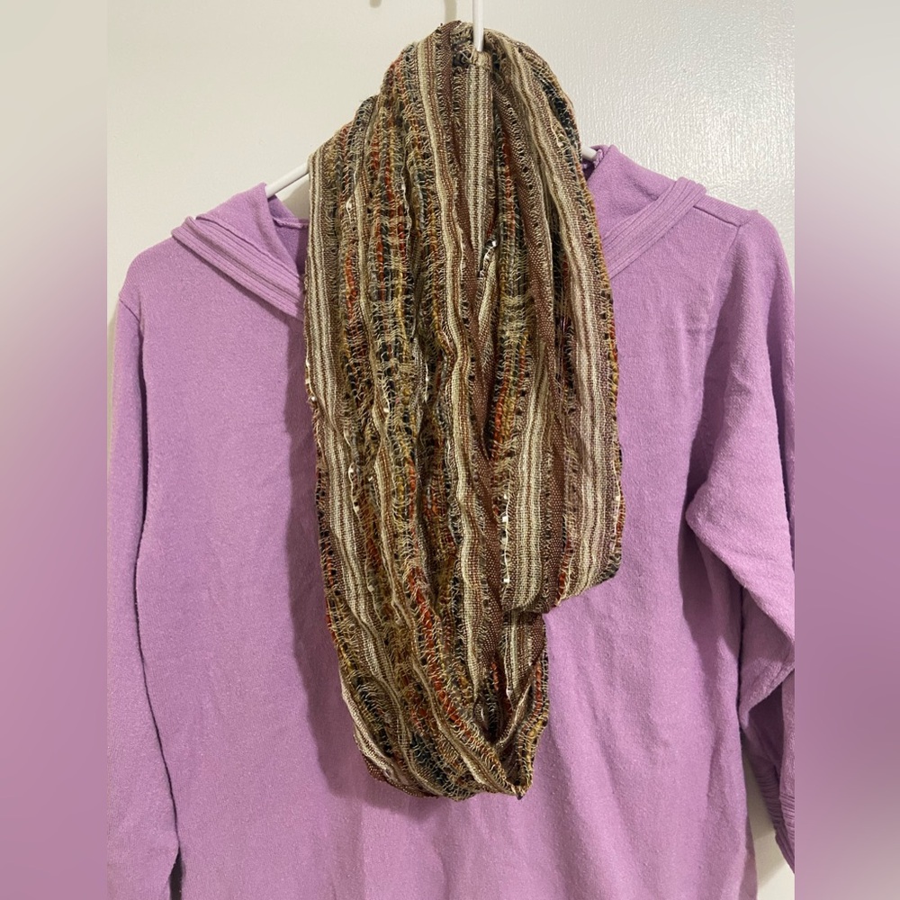 Lightweight Multicolor Striped Infinity Scarf - Brown/Tan